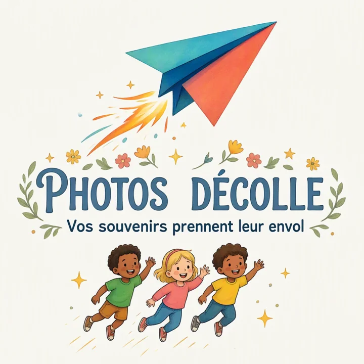 Photos Décolle : un avion en papier et trois enfants qui s'envolent